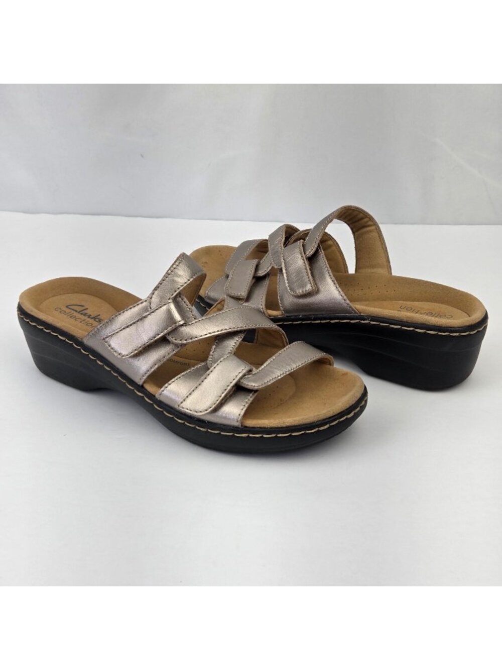 Clarks Collection Slide Wedge Sandals Champagne Gold Size 8